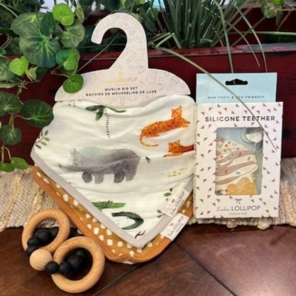 Loulou Lollipop Gift Set - Bib Set, Silicone Teether & Clip, Bubble Teether - Picture 1 of 3